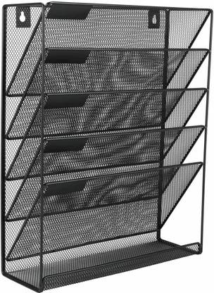 FosCadit 5 Compartments Metal Mesh Wall Mount Paper Letter Shelf Metal Vertical File Rack