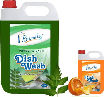 Bumily 5+1 ltr liquid dish wash gel green lemon+ orange fragnance (6 ltr) Dish Cleaning Gel