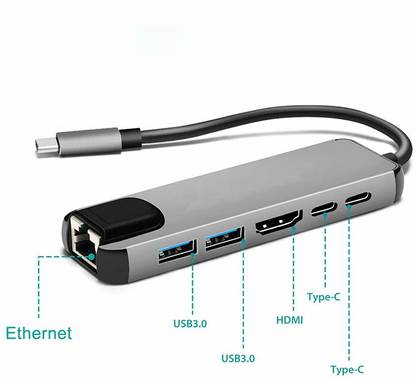 VIBOTON With HDMI 4K + USB 3.0(2 Port)+ USB C Power Charging(PD 2 Port)+ RJ45 Ethernet type c docking station