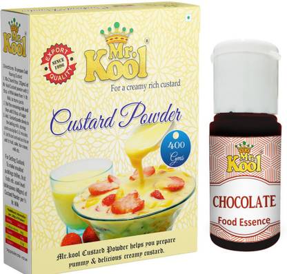 Mr.Kool Custard Powder 400gm, Food Essence Chocolate 20ml. Pack Of 2 Combo. Combo
