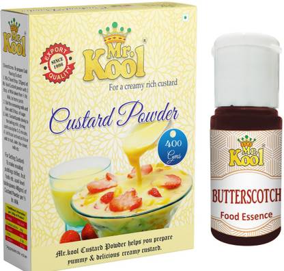Mr.Kool Custard Powder 400gm, Food Essence Butterskotch 20ml. Pack Of 2 Combo. Combo