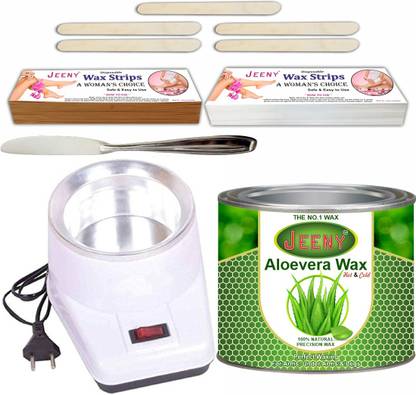 Jeeny Wex Heater + Aloevera Wex (600g) + 35 Wex Strips (Khakhi) + 35 Wex Strips (White) + 5 Sticks Wax