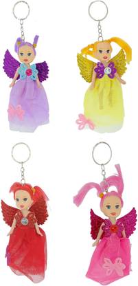 ShubhKraft Mini Barbie Doll Keyring For Girls|Gifting For Chidern's (Pack of 4, Multicolor) Key Chain