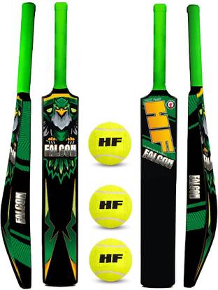 HF FALCON Full Size ( 15-21 YEARS ) COMBO 1 HARD PLASTIC BAT WITH 3 TENNIS BALL Cricket Kit