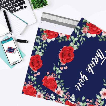 ODOD Poly packaging courier bag Tamper proof self seal Rose Flower thank you design Security Bag