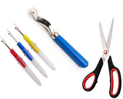 Crafts Haveli Filled with Mending and Sewing Tools 3 Seam Ripper, Scissor & 1 Tracing Wheel Sewing Kit