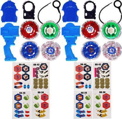 KC COLLECTION 8 Spinning Top, 2 Handle Launcher, Sticker Set and 2 Strips Toy, 2 Set