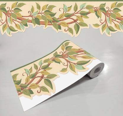 WALLDESIGN 609.6 cm Painted Leaves Vine Decorative Wallpaper Border Roll Strips (5.25 In x 20 Ft) Self Adhesive Sticker