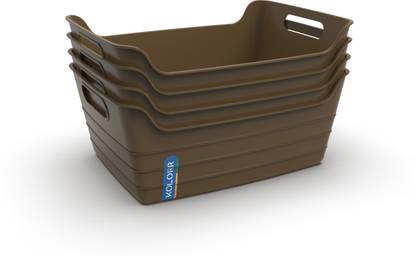 KOLORR Plastic Multipurpose Small Size Pack of 4 LT Brown Flexi Baskets for Home/Office Storage Basket