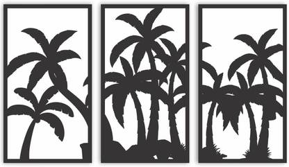 KREEPO Black Laser Cut-out Coconut Tree Wall Hanging For Decoration Pack of 3