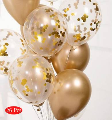 KIDS EARTH Solid Golden Confetti Balloon & Metallic1 Balloons 6 Confetti & 20 Metallic Balloon Balloon