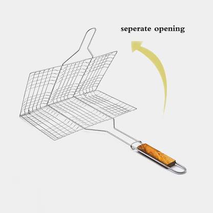 LACHIE BarbecueBasketFoldableforRoastBBQPortableGrillingBasketwithWoodHandle Charcoal Grill