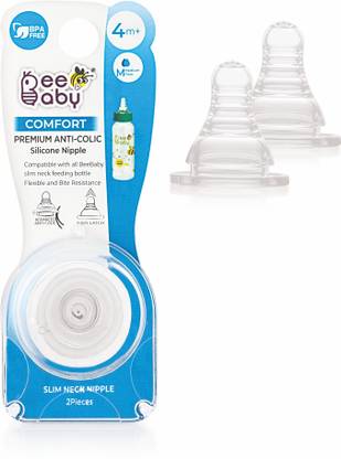 Beebaby Peristaltic Soft Silicone Standard Neck Nipple with carry case Pack of 2 (Medium Flow) Medium Flow Nipple