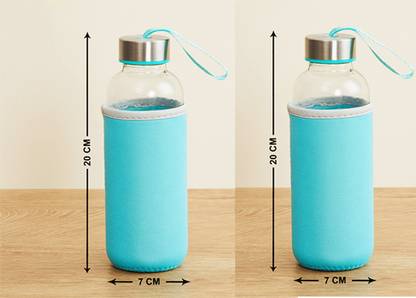 minlo Medium Glass Water Bottle with Cover 600 ml Bottle (Pack of 2, Clear, Glass) 600 ml Bottle