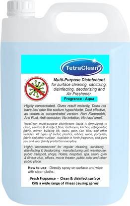 TetraClean Disinfectant For Hospital, Home, Office, & Vehicles | Germ Protection Use It as Surface Disinfectant / Multi-Purpose Disinfectant - Aqua Fragrance Vehicle Interior Cleaner