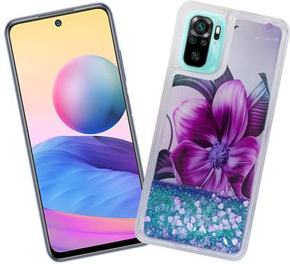 TRIP X Back Cover for REDMI NOTE 10 4G (Fully Water Glitter Cover with Printed Design in the Middle)