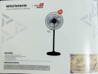 ANCHOR 14091 WHIRLSTORM PEDESTAL HIGH SPEED FAN 450 mm 2 Blade Pedestal Fan