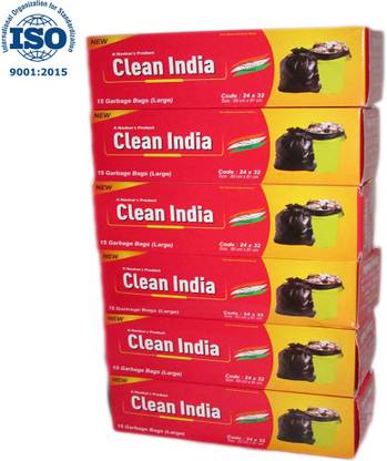 univercel Clean India Black Garbage bag Large (Pack of 6) (24x32in) Garbage bag large size Large 40 L Garbage Bag  Pack Of 90