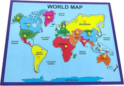 ANGO Wooden World Map Puzzle and Identifier Board with Knobs | Educational Puzzle