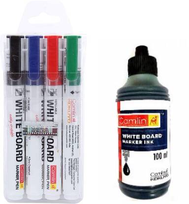 Camlin White Board Marker set of 4+Black ink of white board