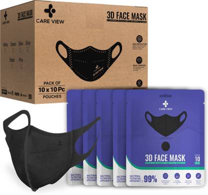 careview 3 Dimensional Disposable Face Mask Pouch with 4 Layered Filtration,(Pack of 100) 3D Mask Pouch