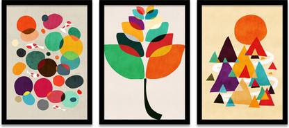 Painting Mantra Set of 3 Wall Arts Prints Multi Color Floral Theme Wall Art for Home Decor Digital Reprint 17.8 inch x 13 inch Painting