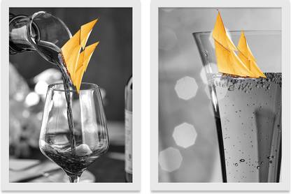 Painting Mantra Set of 2 Wall Arts Prints White & Black Abstract Glass Wall Art for Home Decor Digital Reprint 17.8 inch x 13 inch Painting