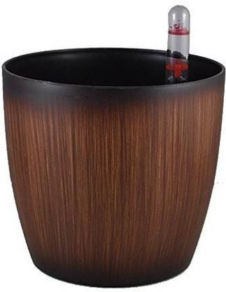 मिनेर्वा नैचुरल्स Self Watering Planter 5.5'' Wooden texture finish (Pack Of 2) 14 cm X 12 cm प्लांट कंटेनर सेट