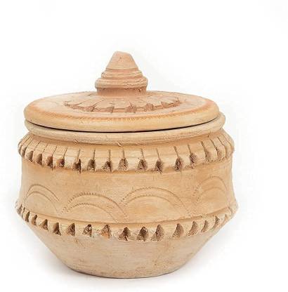 Prosperity Terracotta Clay Dahi Handi Yogurt Curd Setter Pot Inside Hexa Shape Handi 0.35 L with Lid