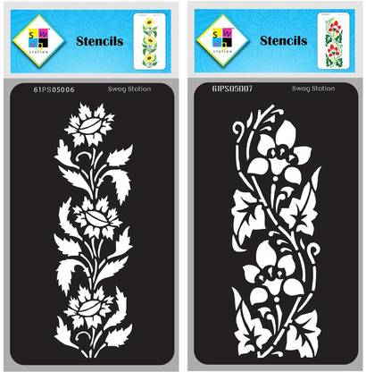SWAGSTATION Stencil for art and craft , Multiple Design Border Stencil Border combo 12 Border Stencil