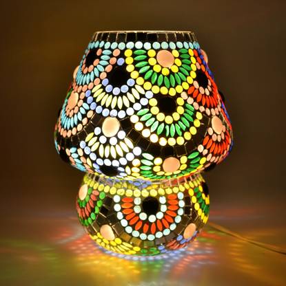 Decent Glass Combination Of Mirror and Colorful Mosaic Table Lamp