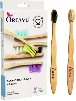 Oreayu Bamboo Toothbrush BPA Free Soft Bristles Plastic Free Wooden Handle Soft Toothbrush