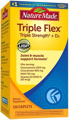 Nature Made TripleFlex Triple Strength Caplets with Vitamin D3, 120 Count for Joint Support