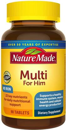 Nature Made Multivitamin For Him with No Iron, Men's Multivitamin No 1789.