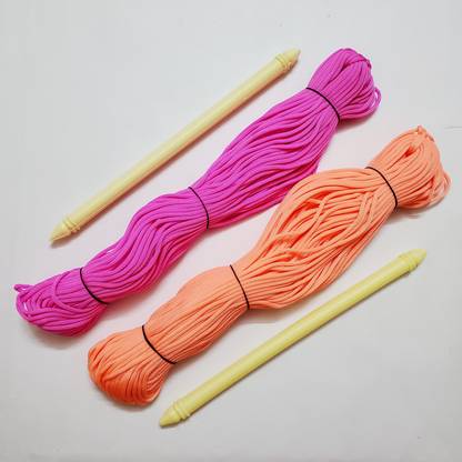 ShopTalk Macrame jhula dori ( set of 2 pink and peach ) with 2 plastic stick