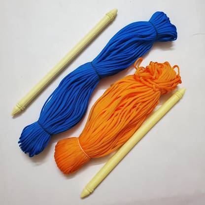 ShopTalk ( Blue & orange ) macrame dori for jhula and 2 plastic stick