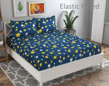 VAS COLLECTIONS Microfiber Double Fitted (Elastic) 160 TC Printed Bedsheet