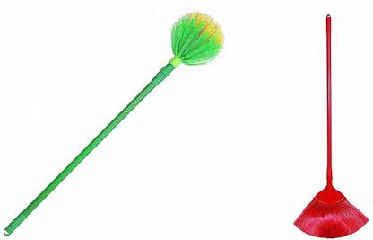Goldennest Ceiling Cobweb Cleaning Plastic Broom With Gobi Mesh Plastic Wet and Dry Broom