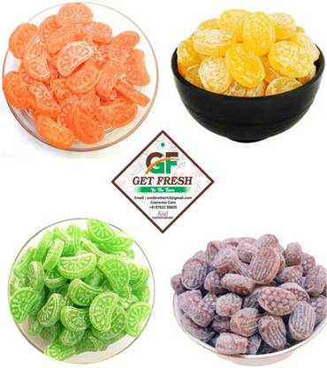 गेट फ्रेश ऑरेंज, लेमन, कच्ची केरी, ब्लैक पेपरमिंट कैंडी | 4 का कॉम्बो पैक ऑरेंज, लेमन, कच्ची, ब्लैक पेपरमिंट कैंडी