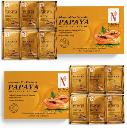 NutriGlow NATURAL'S Set of 2 Advanced Pro Formula Papaya Facial Kit for Even Skin Tone (60gm each)