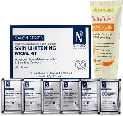 NutriGlow NATURAL'S Advanced Pro Formula Set of 2 Skin Whitening Facial Kit 60gm & De-Tan Scrub 65gm