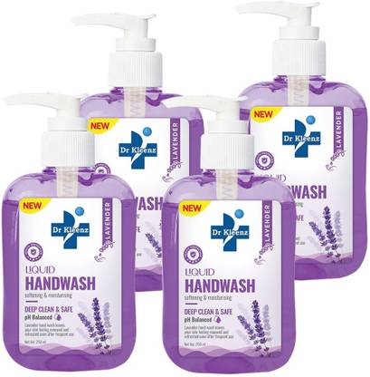 Dr Kleenz Hand Wash Lavender Pack of 4 (250ml x 4) Hand Wash Bottle + Dispenser