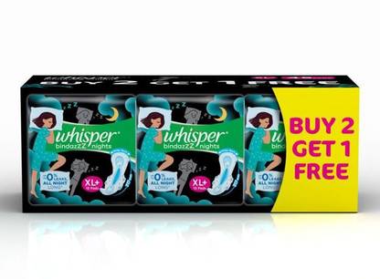 Whisper Bindazzz Nights XL+ Sanitary Pad 15*3 (45 Pads) Sanitary Pad