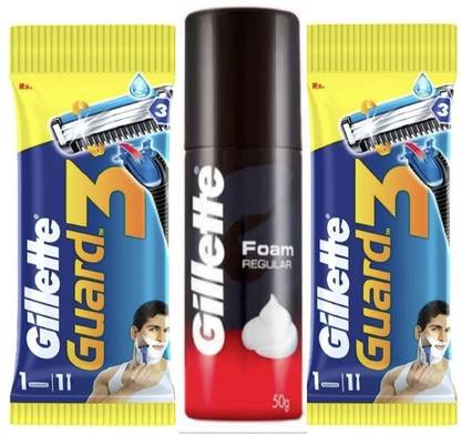 Gillette Guard 3 Shaving Razor 2Pec With Shaving Foam 50G, Men