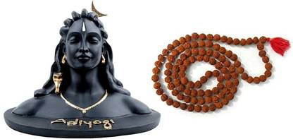 DARIDRA BHANJAN Adiyogi Shiva Idol with Artificial rudraksha rudraksha for Car Dashboard Statue Decorative Showpiece  -  12 cm