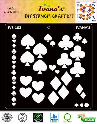 IVANA'S Playing Card Pattern Stencil for Art & Craft,Reusable DIY Decorative Stencil for Painting on Canvas, Painting on Canvas, Fabric, Cloth, Paper, Glass, Furniture and Wall, IVS-102 Stencil