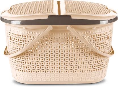MILTON Polypropylene Pluto Picnic Basket with Two Side Opening Lid and with Handles Storage Basket