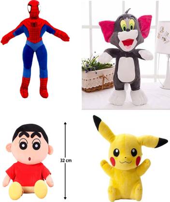 tgr cute stuffed amazing soft toy comb pack (spider man,tom,shinchan,pikachu)  - 40 cm