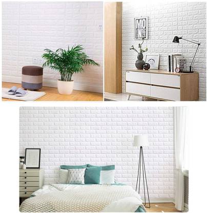 GoodMade Studio 3D White Brick Wallpaper for Wall PE Foam Wall Stickers Self Adhesive Wall Decor Pack of 10