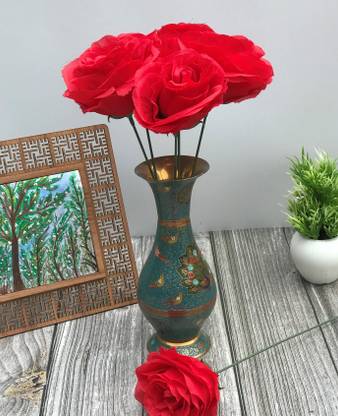 DULI Artificial Flower 6 Red Rose with Single Stem Bunch for Home Decoration Red Rose Artificial Flower